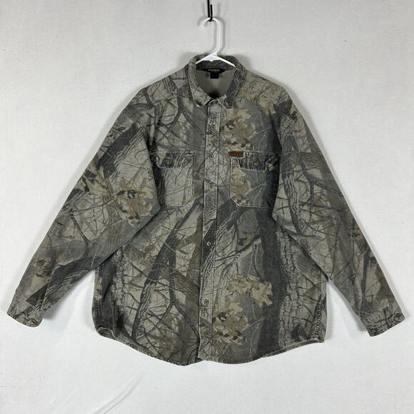VTG Woolrich Shirt Mens XL Realtree Green Camo Flannel Chamois Button Up USA Top - Picture 1 of 9